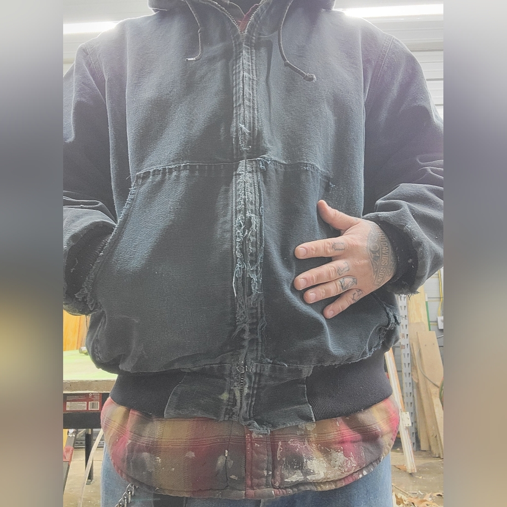 Carhartt jacket mens large blaxk workwear coat distressed